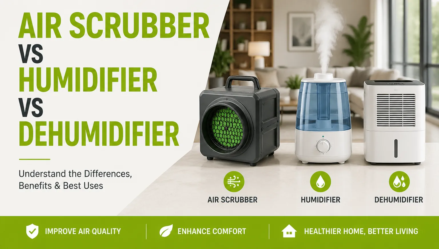 Air Scrubber vs Humidifier vs Dehumidifier: Differences, Benefits & Which One You Need